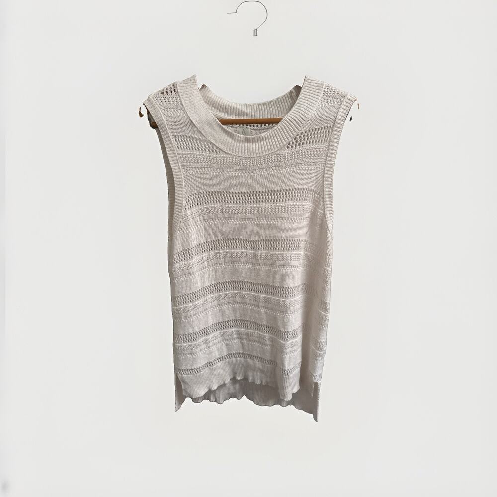 Joie Ivory M Crochet Crewneck Sleeveless Sweater Tank Open Knit Coastal